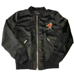 Vintage Olivaceous Black Bomber Jacket w/ Floral Embroidery